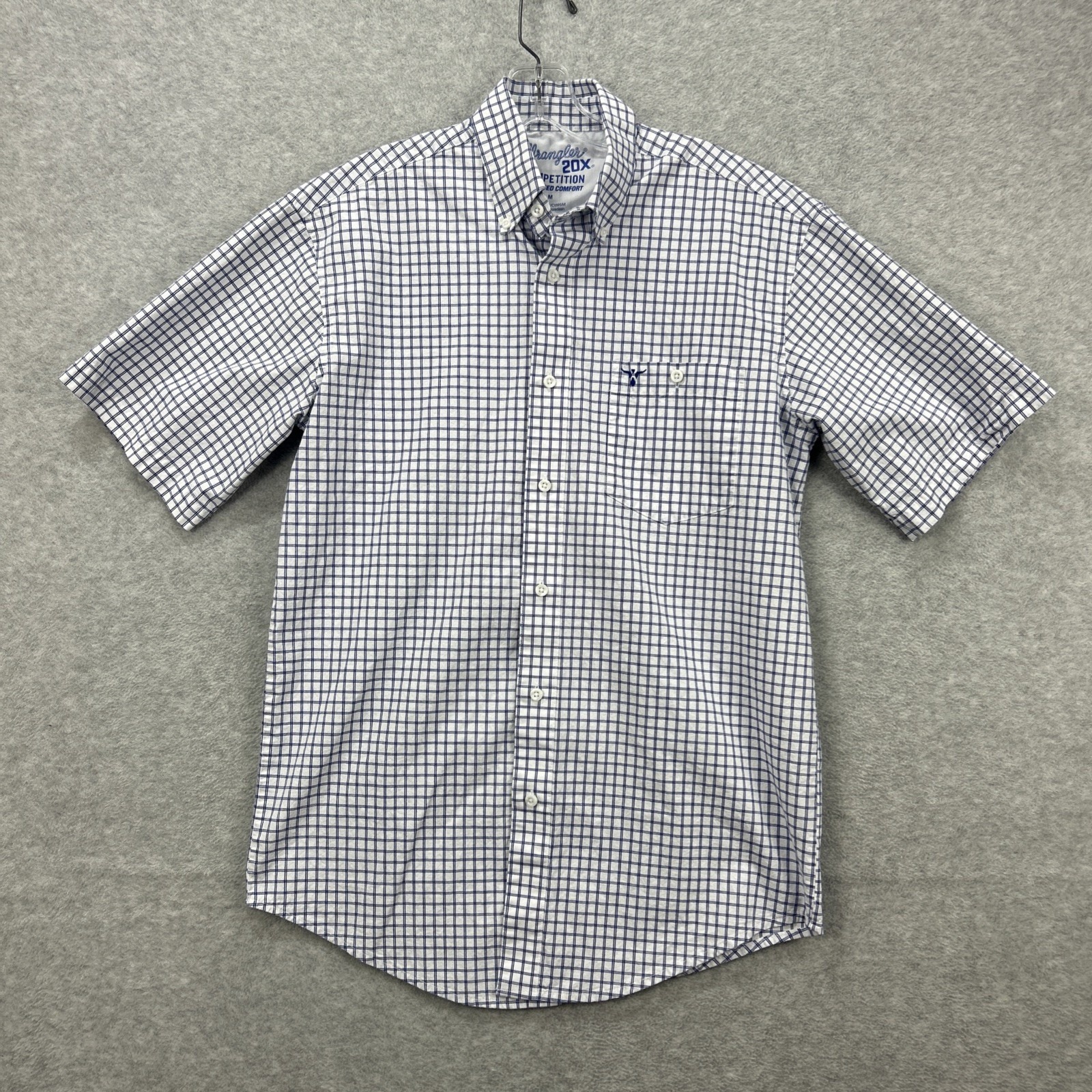 Wrangler Shirt Mens Medium Blue Plaid 20x Competition Advanced Comfort Western
